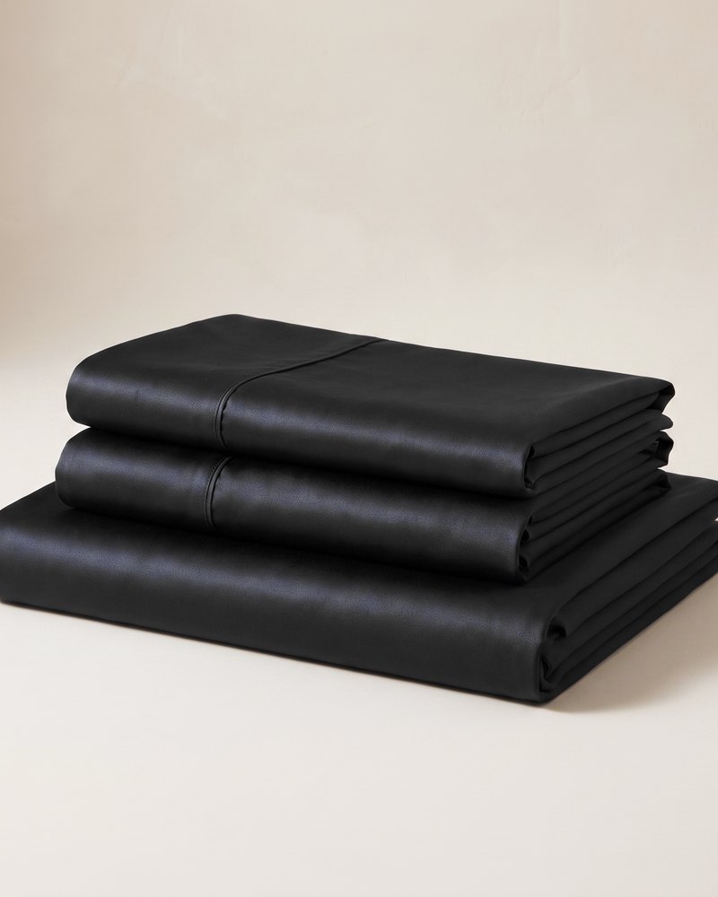 Midnight Sateen Sheet Set, folded stack