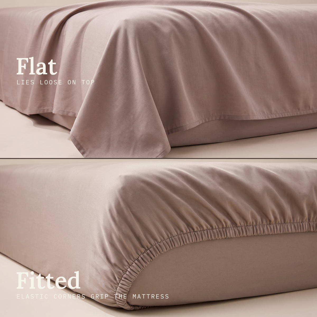 Flat vs Fitted, Almond Satin Sheet Set